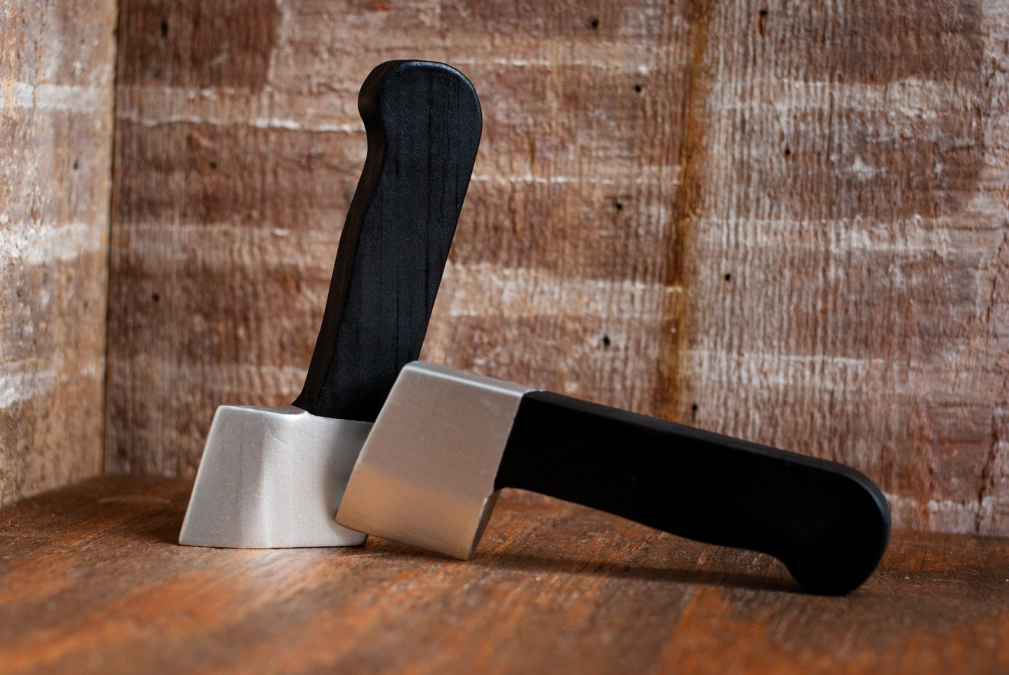 a pair of wooden wall-mounted knife hooks - horror-themed wall hooks - unique horror decor