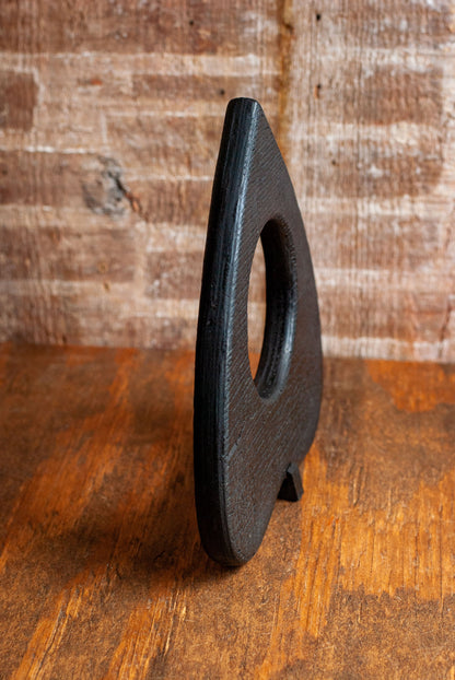 Side view of Torched Wooden Planchette | Ouija Planchette Wall Decor or Halloween Prop with Stand | Gothic Wall Art | Unique Horror Decor | Spooky Gifts