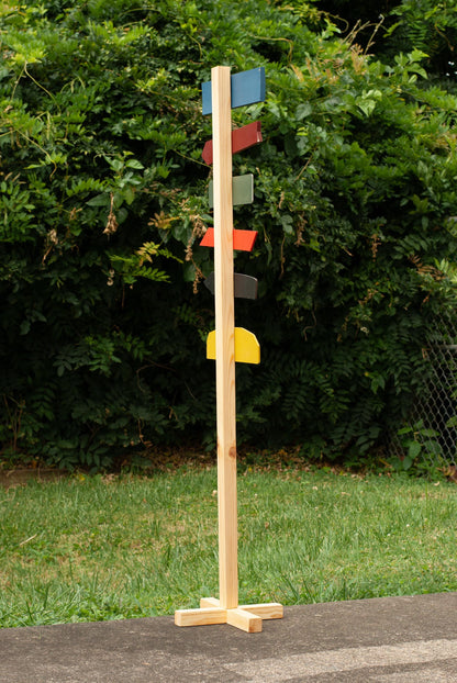 Side view of customizable Horror Decor Directional Signs with Post and stand outdoor Halloween decoration with six horror destination signs