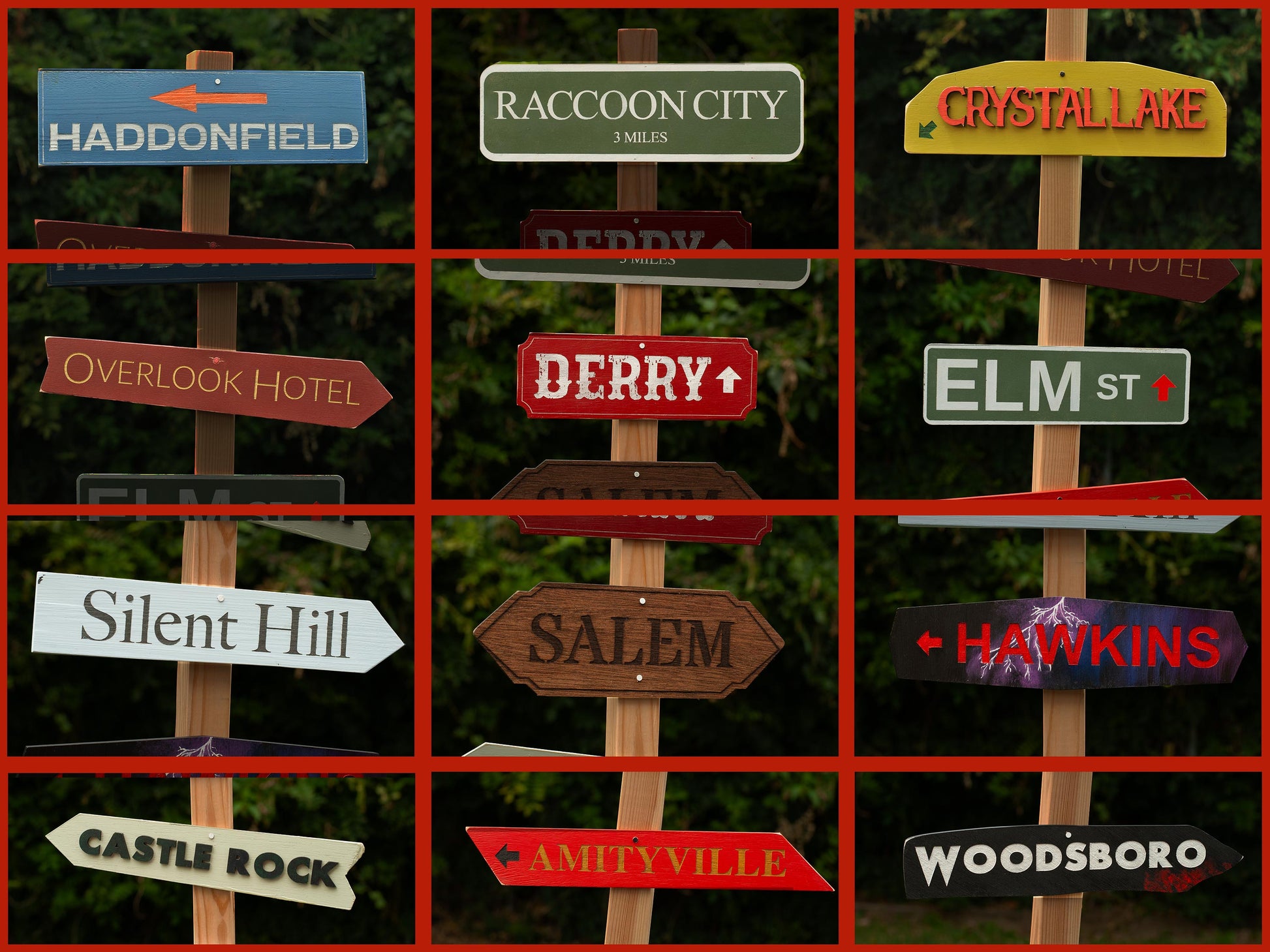 Custom and Personalized Horror Decor Directional Signs options for indoor and outdoor Halloween decoration - horror destinations - Movie Room Decor