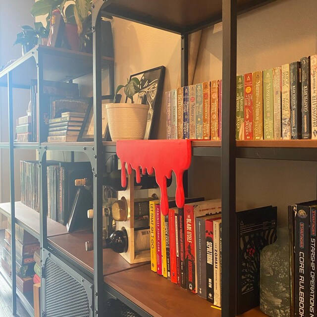 spooky horror red wooden blood drip bookshelf decor